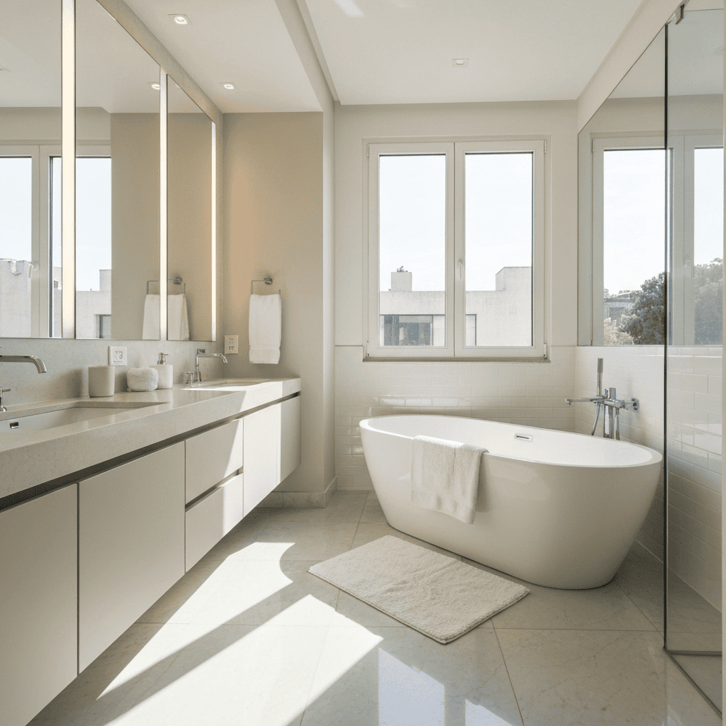 A spacious master bathroom in a recent expat purchase.
