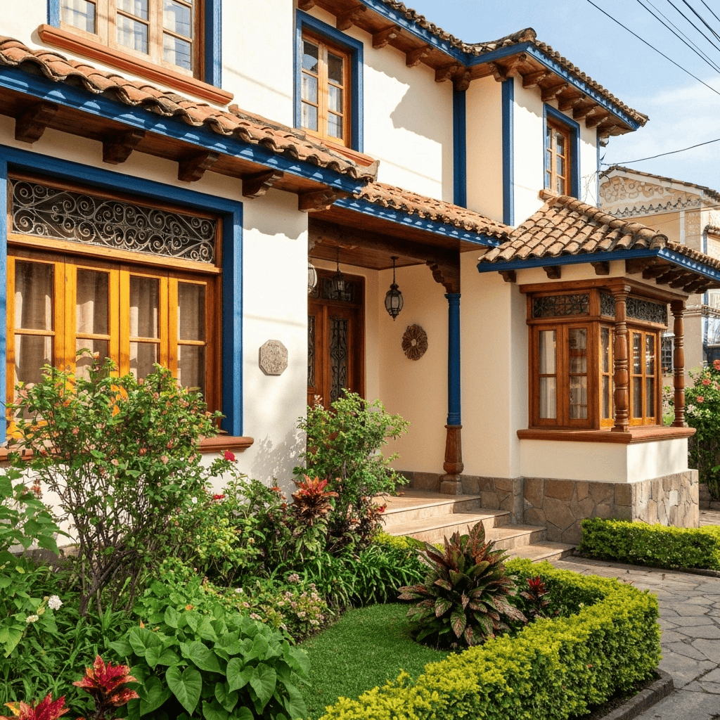 Colonial-style facade of a house in the historic district.